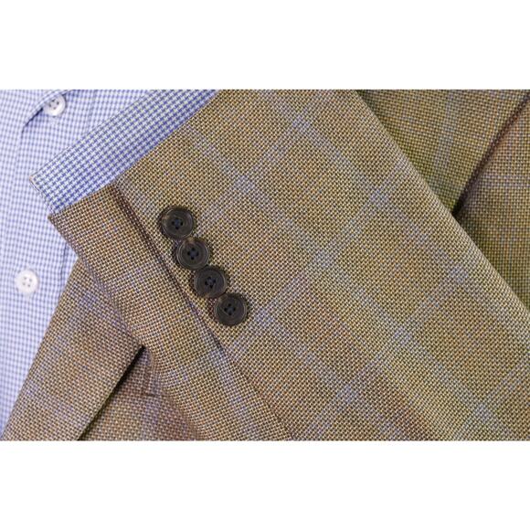 John W Nordstrom Loro Piana Brown Blue Windowpane Wool Silk Sportcoat Blazer 42L - Picture 6 of 9